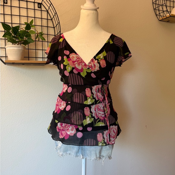 Y2K floral mesh tiered blouse - Picture 1 of 5